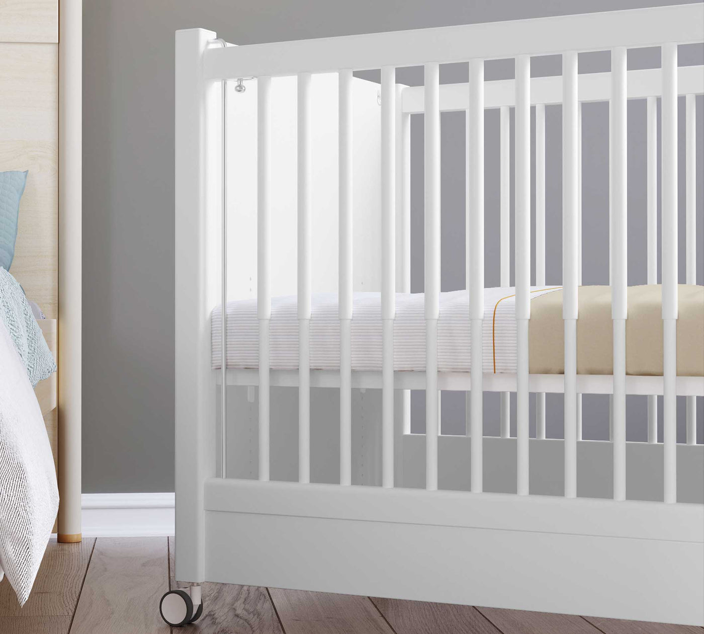 Shtrat i bardhë me rrota për fëmijë (60x120 cm) (60x120 cm)