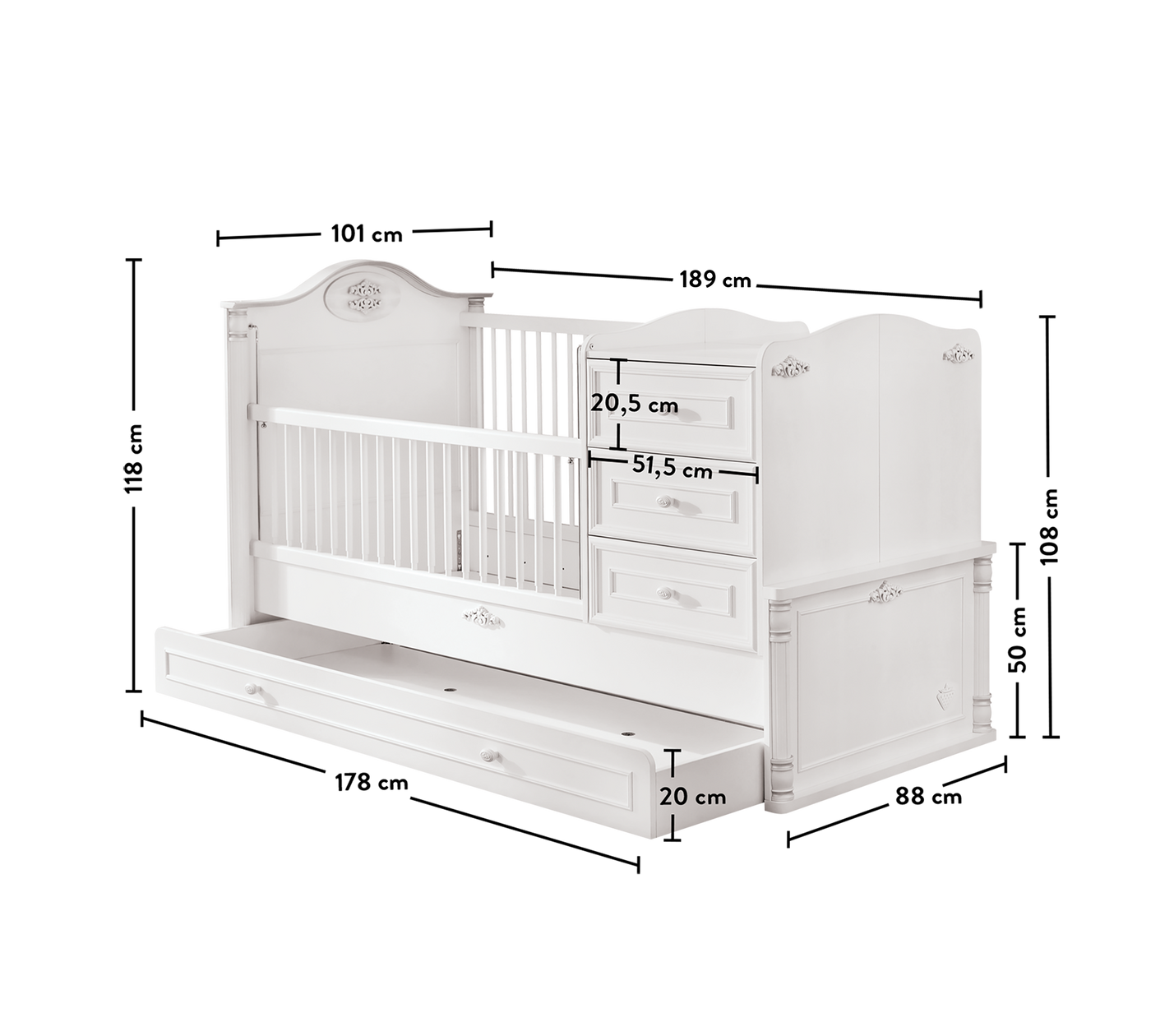 ROMANTIC Shtrat Fëmijësh që rritet (+ Shtrati i prindërve) (80x180 cm)