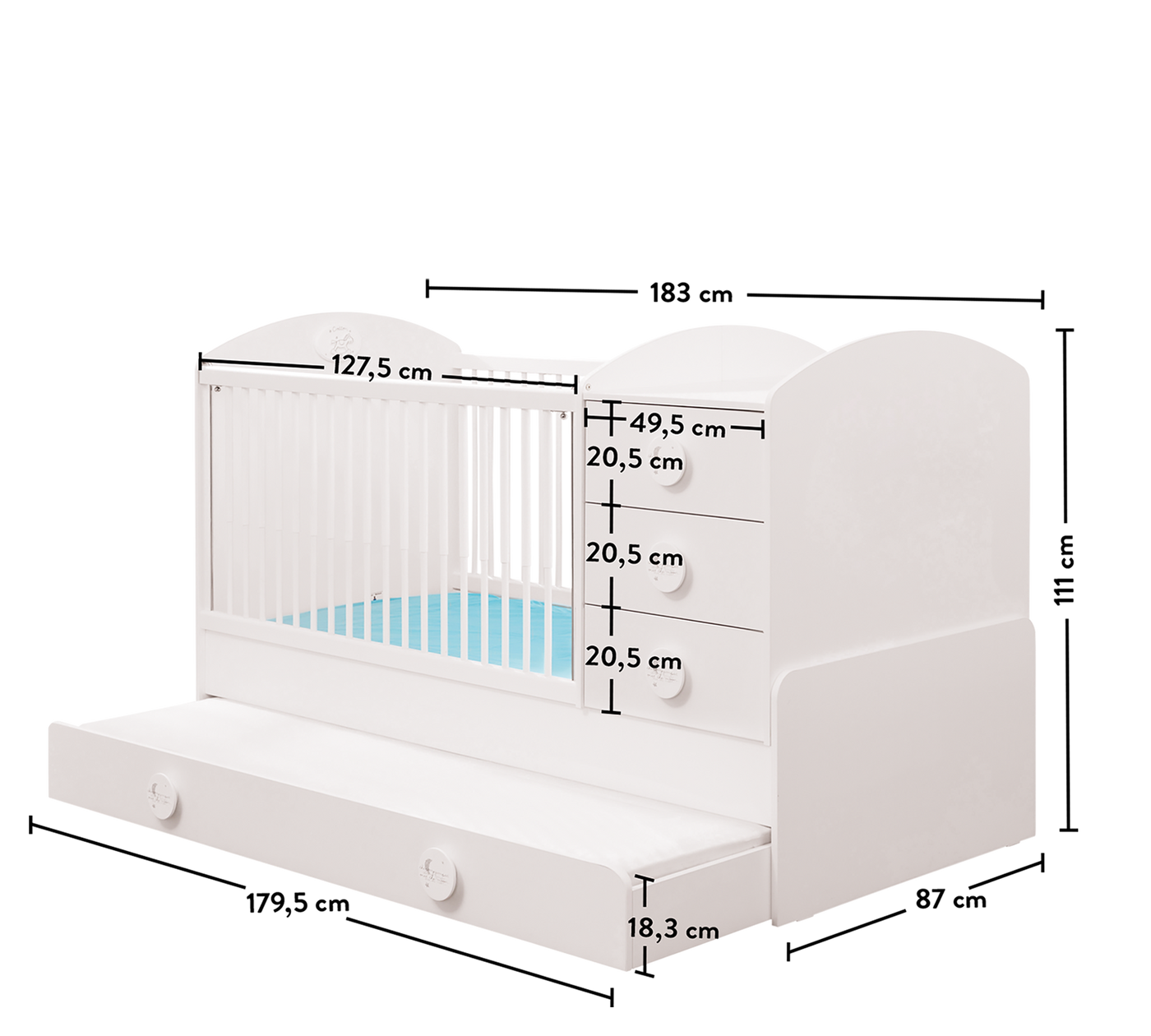 BABY COTTON SL Shtrat Fëmijësh që rritet (+ Shtrati i prindërve) (80x180 cm)