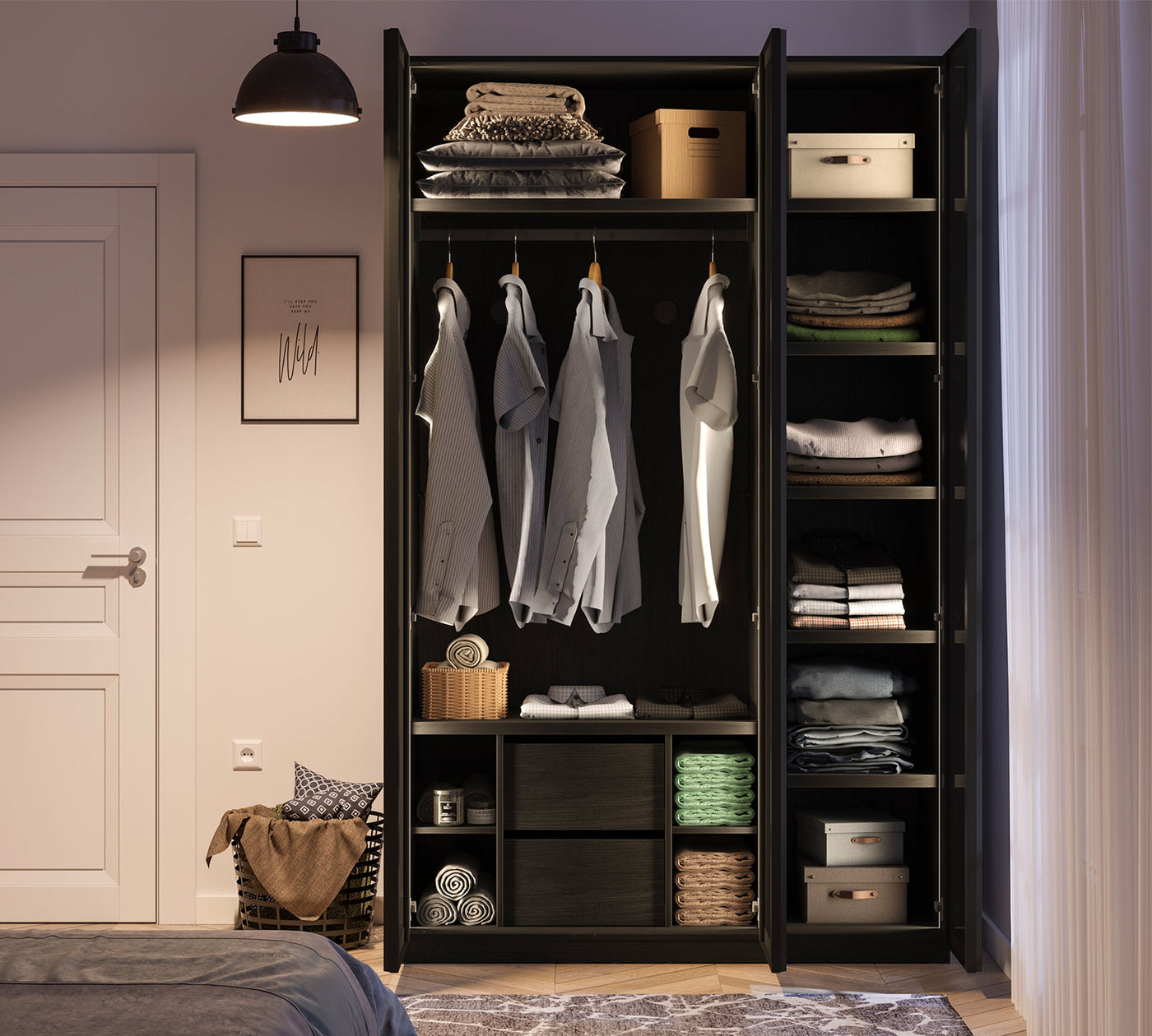 Dollap me 3 dyer E Zezë (Cam Kapaklı)