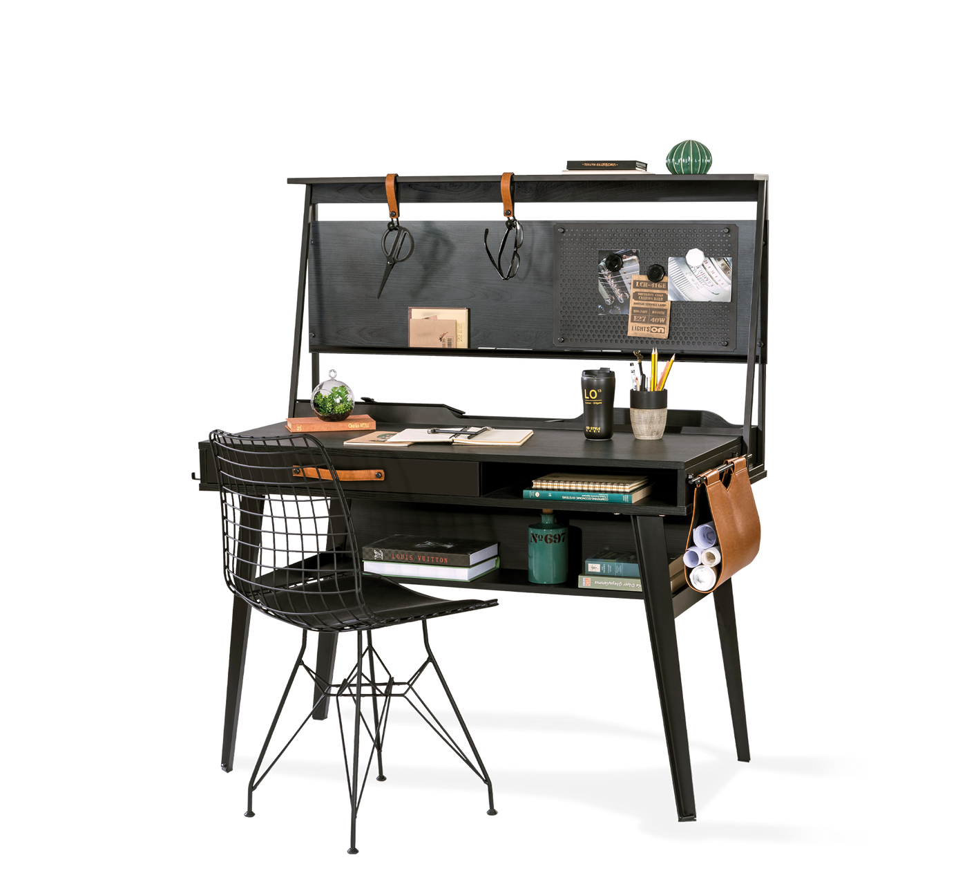 Dark Metal Tavolinë pune e ngushtë me pjesë të sipërme