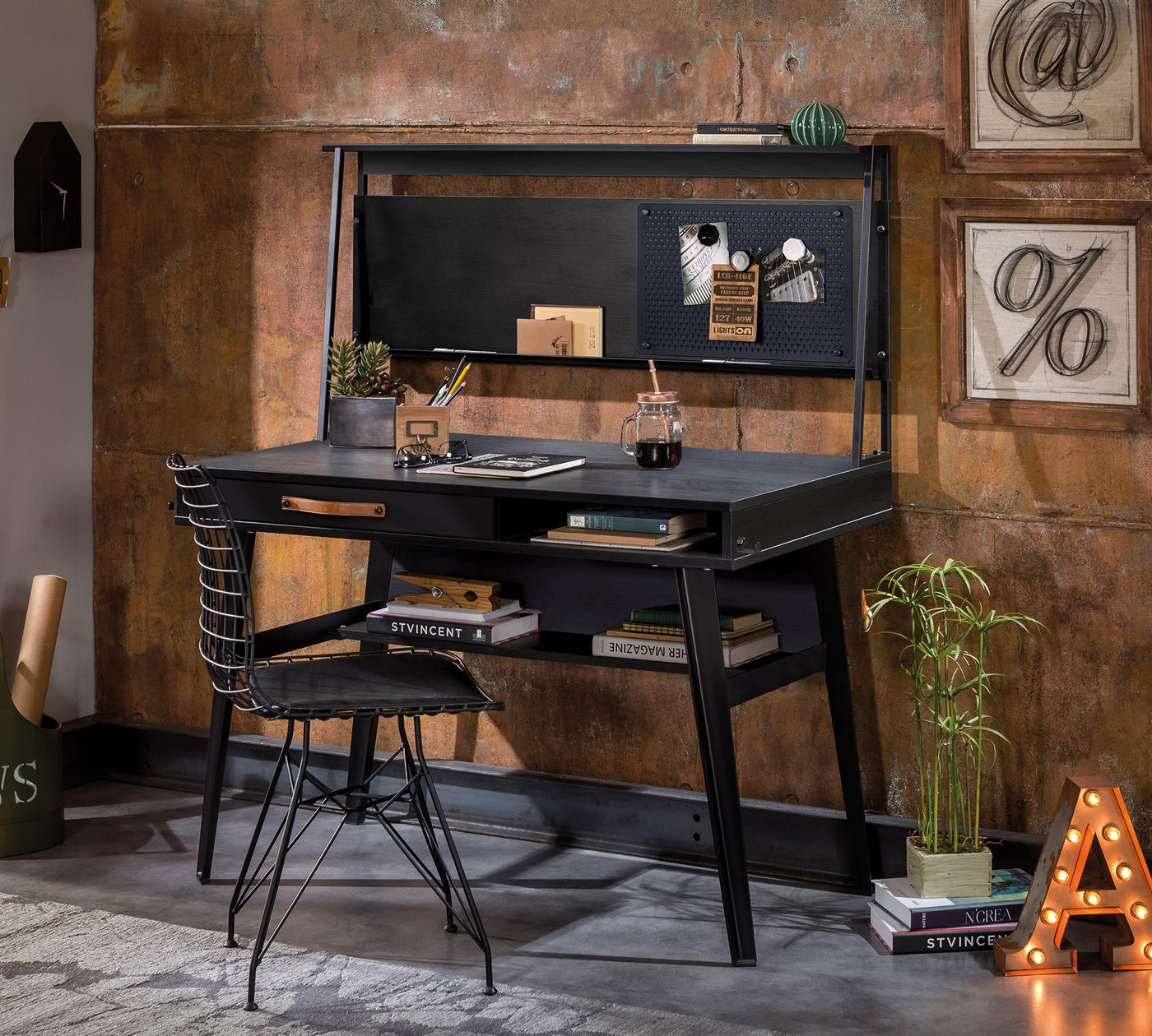 Dark Metal Line Tavolinë pune me pjesë të sipërme