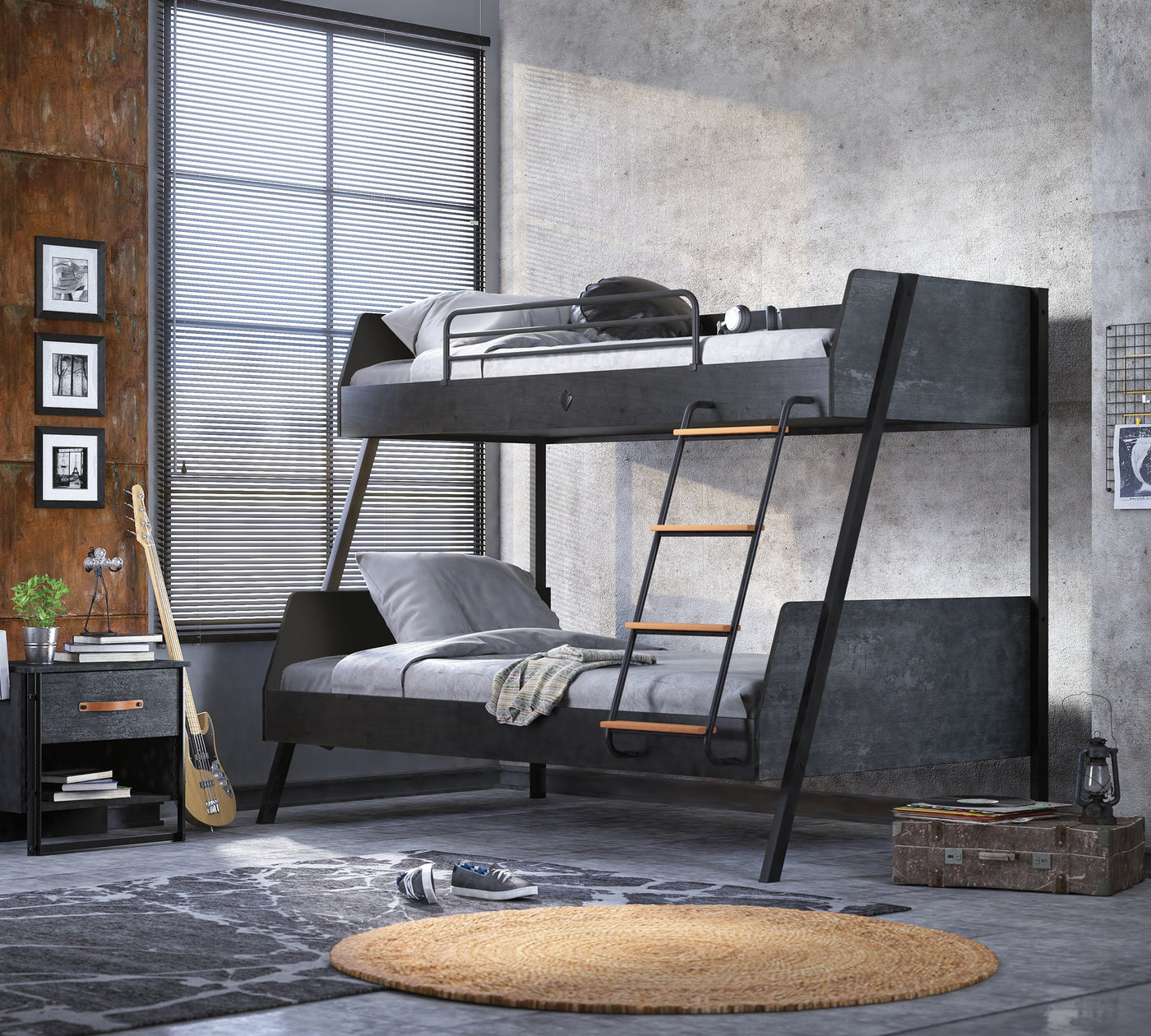 Dark Metal Shtrat marinari i gjerë (dy katsh)(90x200-120x200cm)