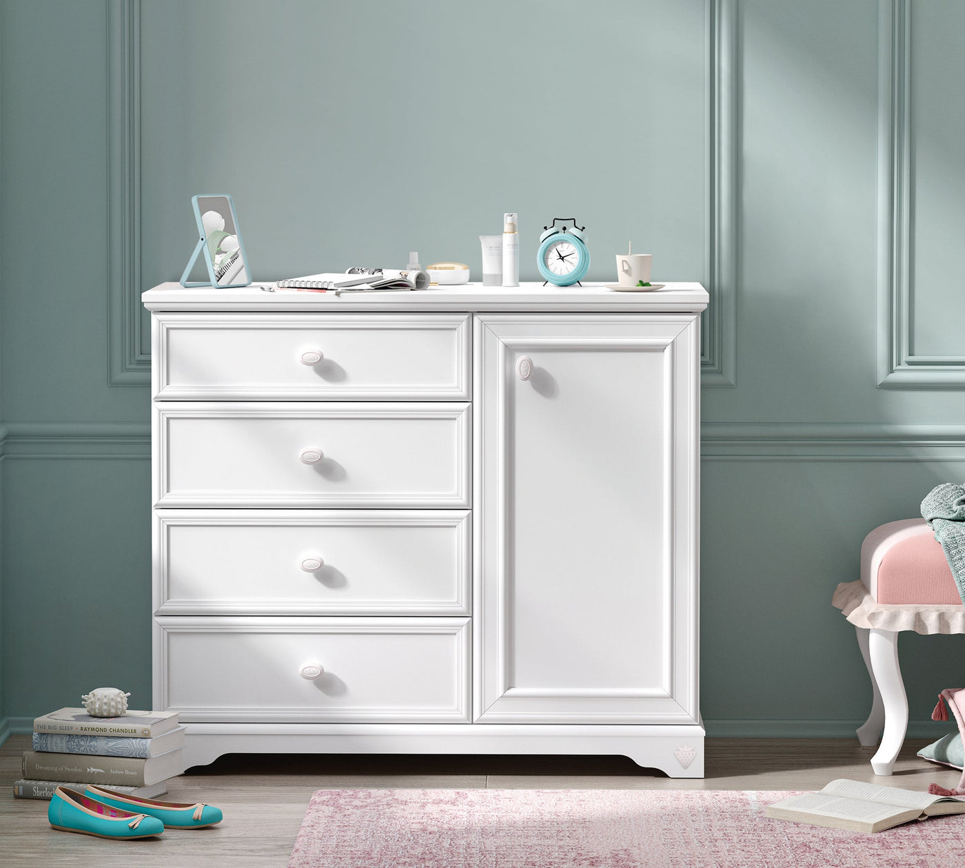 Rustic White Komodë me Fijoka