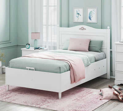 Rustik White Shtrat me bazë (mekanizëm hapjeje)