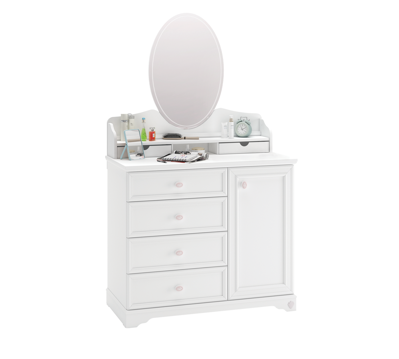 Rustic White Pasqyrë e komodës me Fijoka