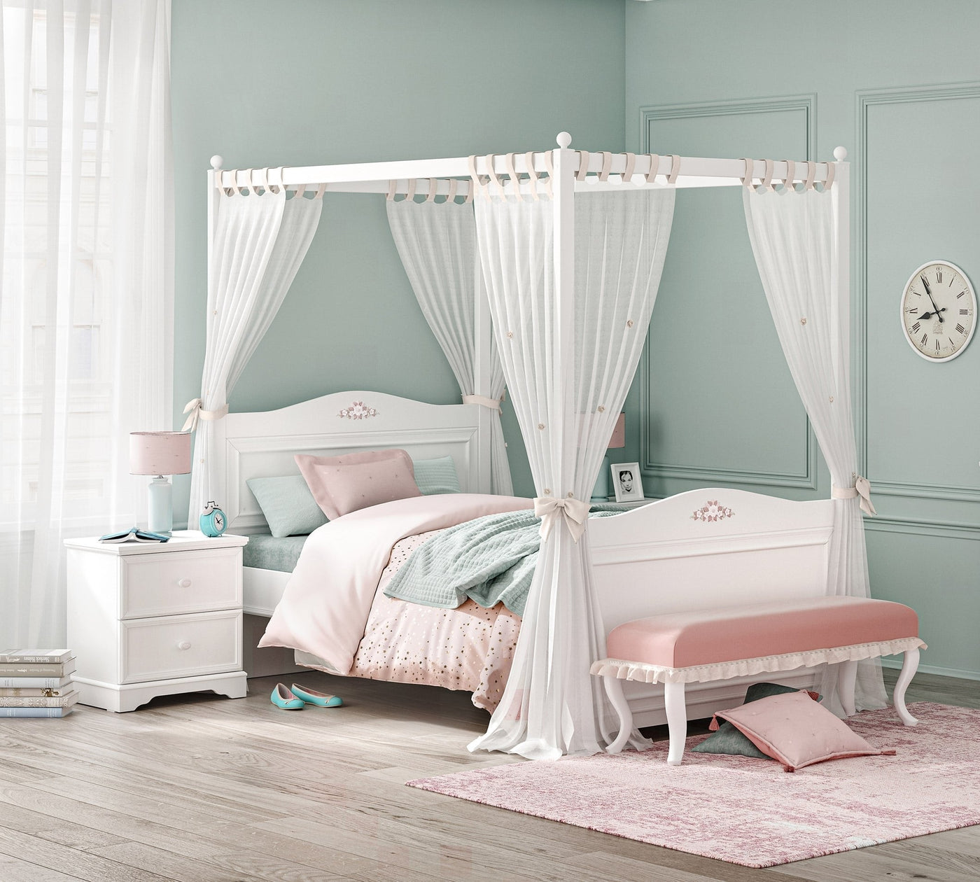 Rustik White Shtylla për perde të shtratit